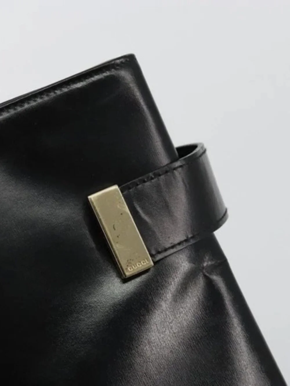 GUCCI Tote Bag Leather Black Gold 002 2046 0332 Auth 186559